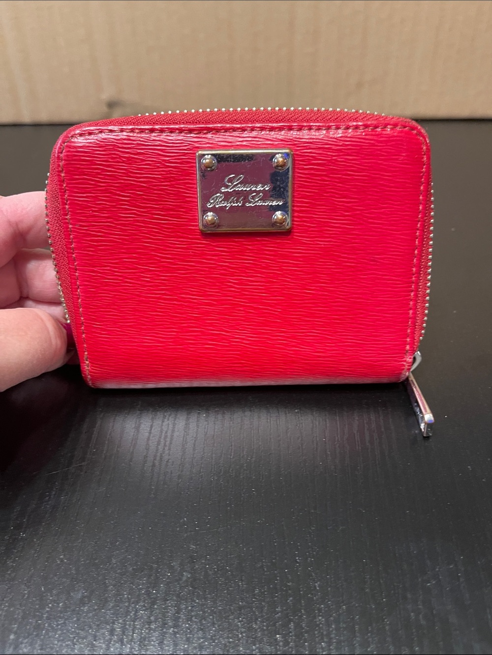 Lauren Ralph Lauren Bright Red Zip-Around Wallet with Logo Plaque